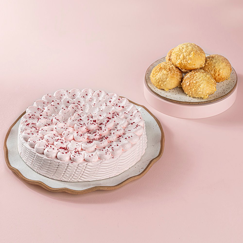 CONJUNTO TRES LECHES ROSA E PÃO DELICIA